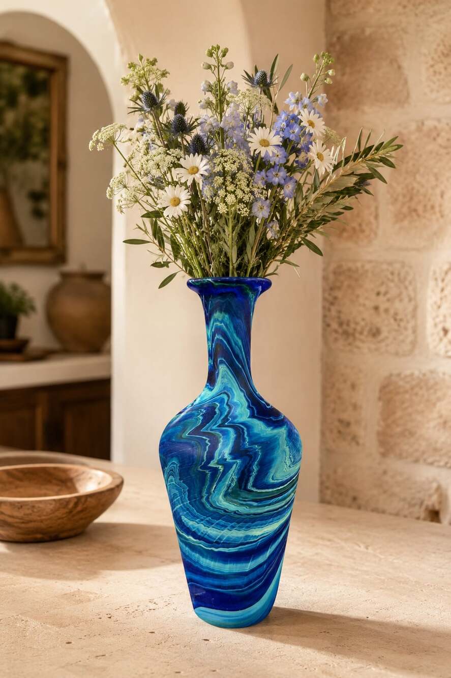 Hebron Carafe / Vase Blue – Recycled Glass &amp; Hand-Blown